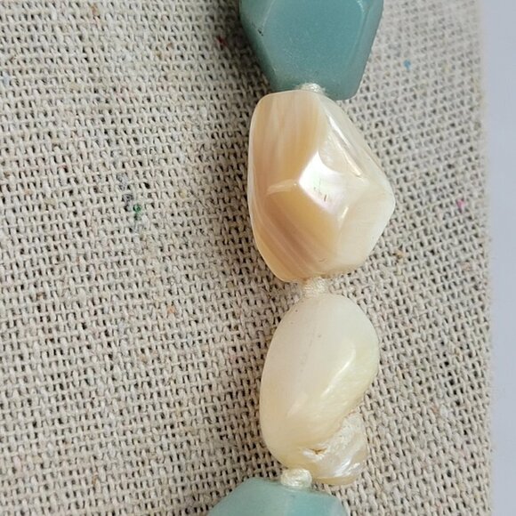 Natural Stone Multigem Beaded Necklace 20 inch Blue Green Beige Silver-Tone - Picture 7 of 14